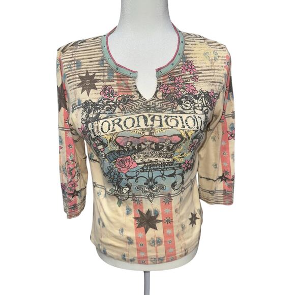 Vanilla Sugar Y2K Top Cream S Rhinestone Crown Coronation Hippie Boho Earthy USA - Picture 1 of 9